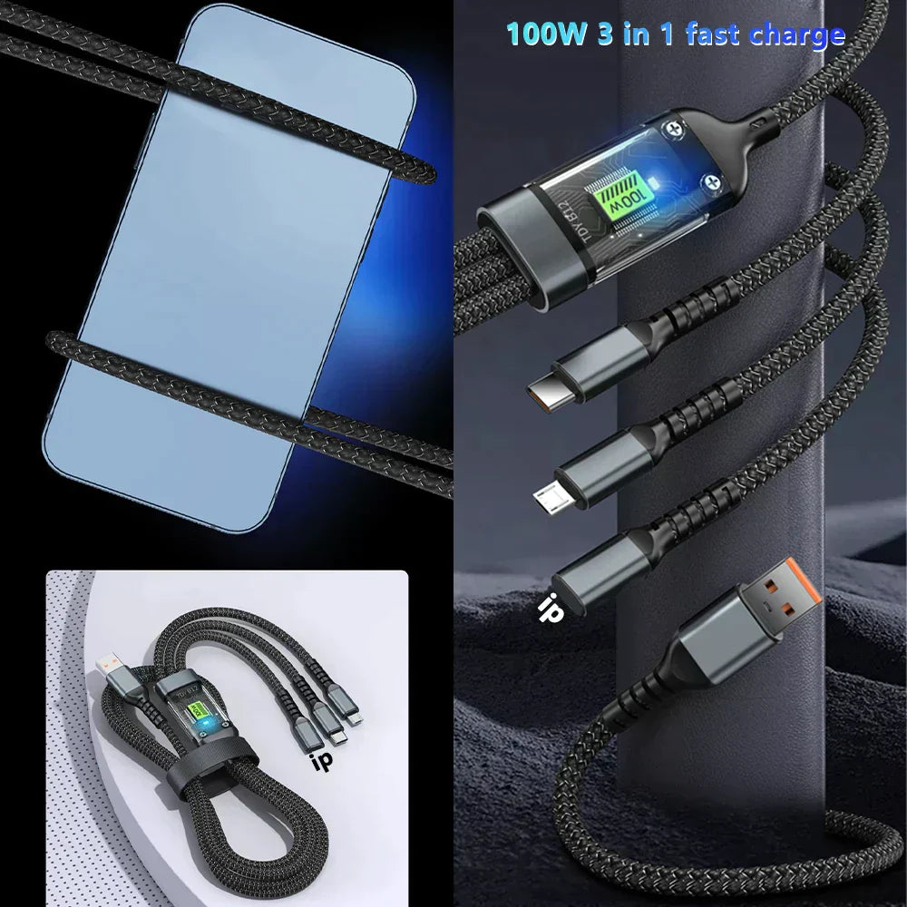 3 en 1 Câble de charge rapide pour tous les Téléphones