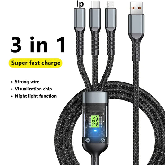 3 en 1 Câble de charge rapide pour tous les Téléphones